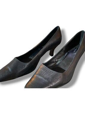 Croft Barrow  Black Leather 3" Heels Pump 11M Classic Square Toe Cushioned